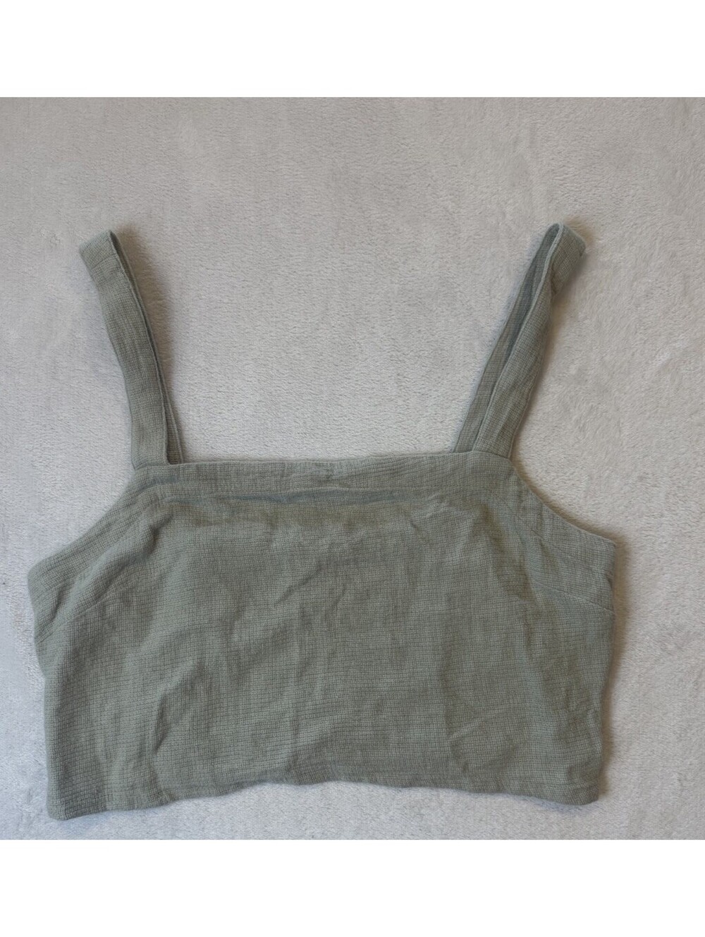 Madewell Crop Top Green Linen Breezewoven Abbie Smocked Square Neck Size Large